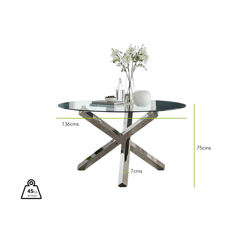 Vogo Modern Design Chrome and Glass Dining Table Set with 4 Upholstered Faux Leather Dining Chairs