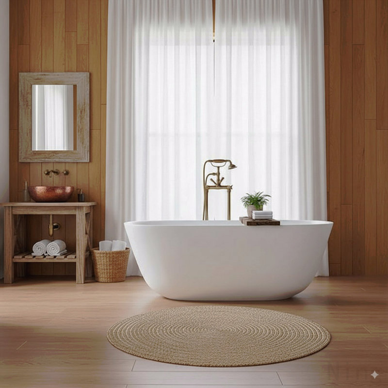67″Solid Surface Matte Tub, Solid Surface Soaking Tub, Stone Resin Freestanding Bathtub, Thick Edge Stand Alone Tubs With Overflow, Pop-Up Drain