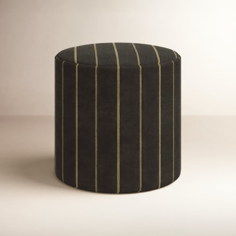 Epaulette Upholstered Ottoman, Fritz Peppercorn Stripe
