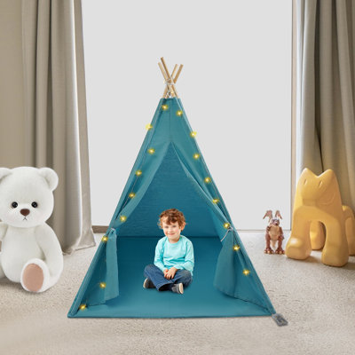Tente d'intérieur pour enfants pliable avec tapis, guirlande de lumières