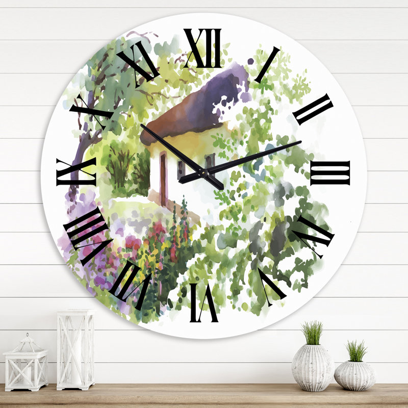 Village champêtre sur une journée d'été verte - Horloge murale traditionnelle, Surdimensionné