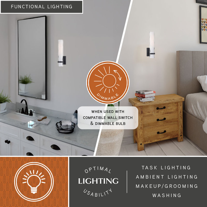 Vilo 1-Light 4.25 inch Wide Oil Rubbed Bronze Contemporary Bathroom Vanity Lighting Fixture, Outer Clear Water, Inner White Frosted Opal Glass Shade, Dimmable LED Compatible Wall Mounted Sconce