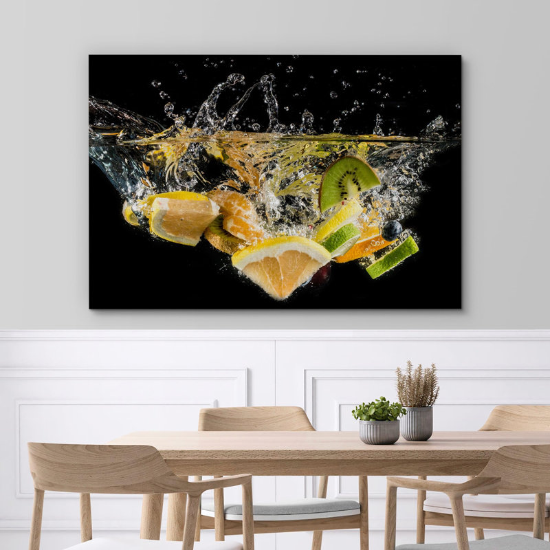Citron et kiwi éclaboussant la cuisine et la cuisine, photographie d'art moderne, décoration murale, H 12 po x l 18 po