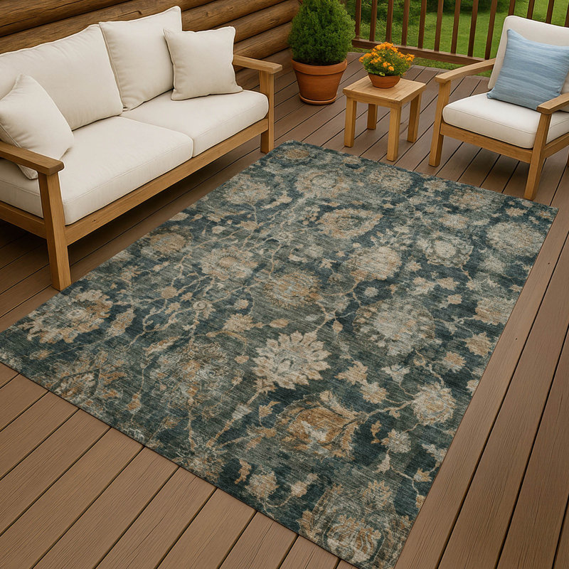 Tapis traditionnel lavable à la machine intérieur / extérieur ACN2528, Basilic, 3 pi x 5 pi