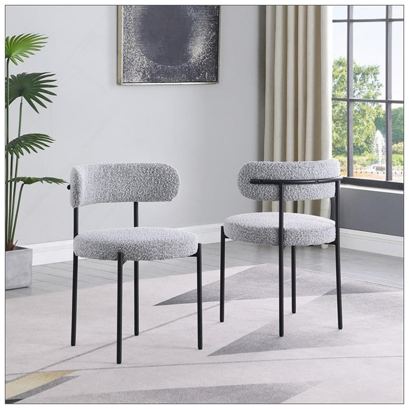 Ensemble de 2 chaises de salle à manger contemporaines rembourrées en tissu avec structure en métal Boucle, Gris