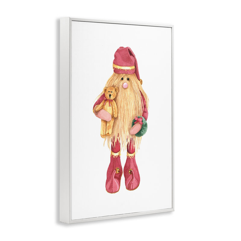 Elfe du Père Noël avec ours en peluche, estampe numérique, conception de Nancy Overton, H 24 po x l 16 po