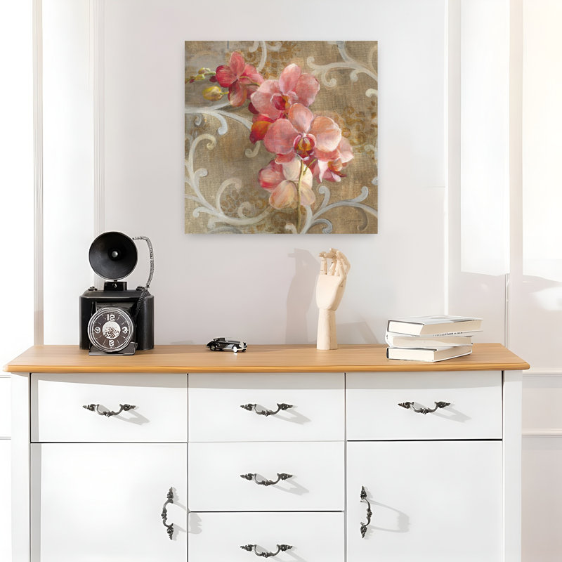 Art contemporain orchidée rose, H 18 po x l 18 po