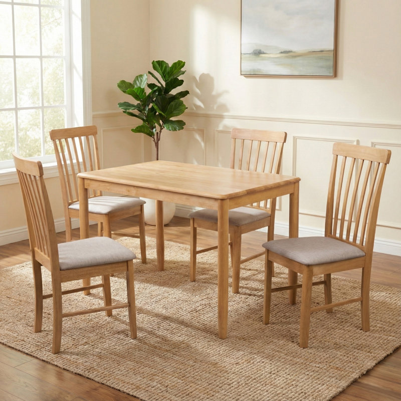 Ankrum 4 - Person Rubberwood Solid Wood Dining Set, Light Oak, White/Light Oak