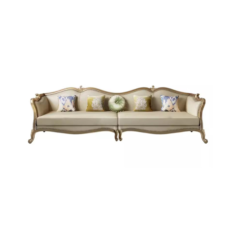 Canapé en cuir de vache sculpté de style européen en cuir véritable de 116,1 po