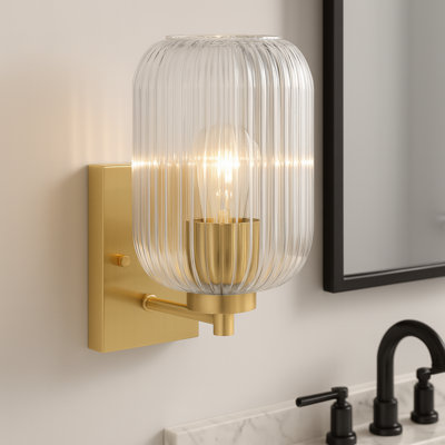 Brass Wall Light with Ribbed Glass Shade