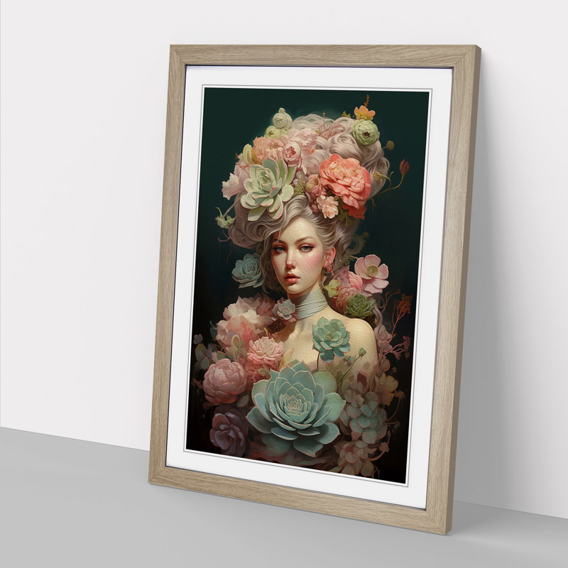 Succulent Romanticism - Framed Print, Oak , 34cm H x 25cm W x 2cm D