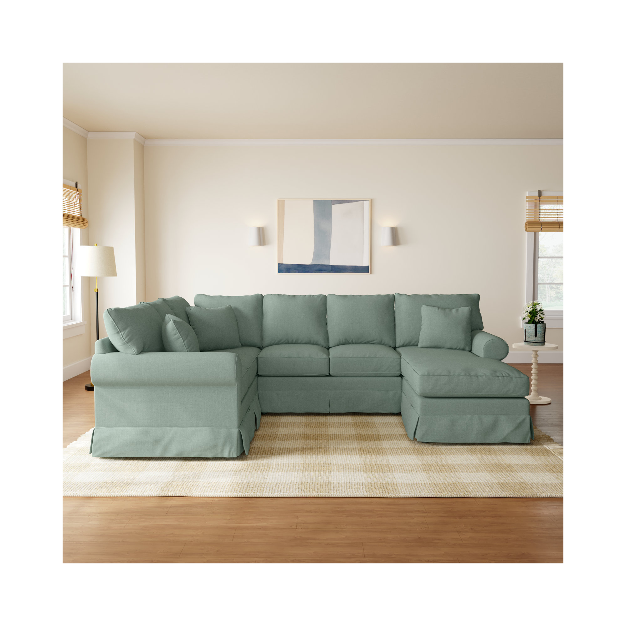 Friedman Upholstered Chaise U-Sectional, Bayou Spray Canvas, Right Hand Facing