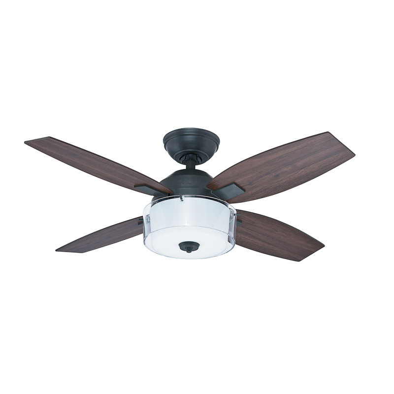 107Cm 4 - Blade Ceiling Fan with Wall Control and Light Kit Included, Dark Walnut/Grey Walnut, Aged Steel
