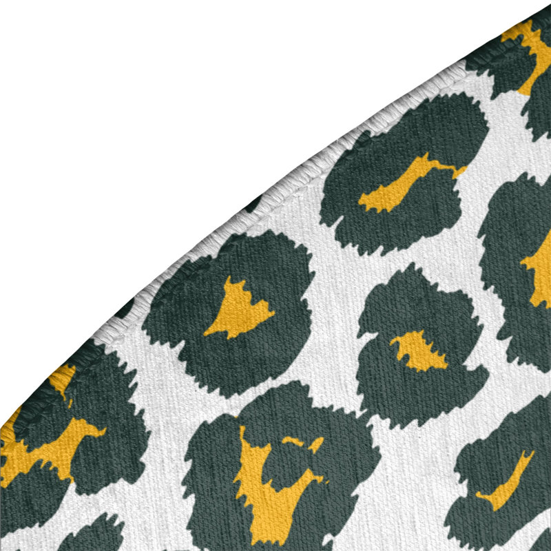 Imprimé animalier blanc/vert/jaune Tapis décoratif, Rond 5 pi