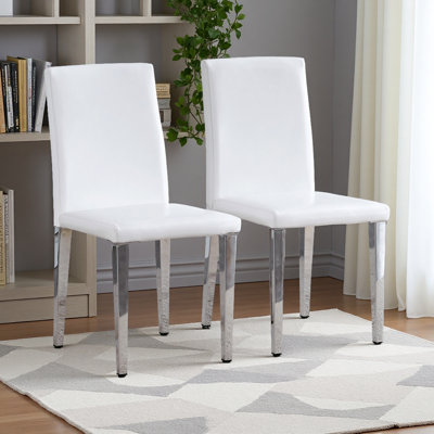 Set Of 2 PU Backrest Chairs With Metal Legs: They Are Ideally Suited For Minimalist And Contemporary Home Styles