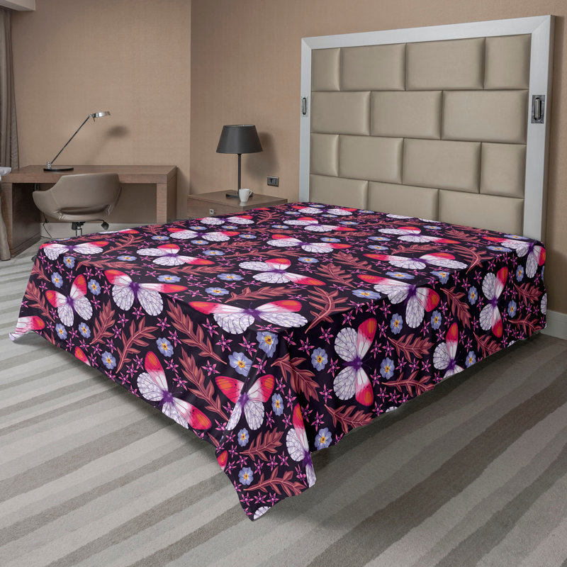 Ambesonne Flowers Flat Sheet Nostalgia Farmhouse, Red Dried Rose Lilac