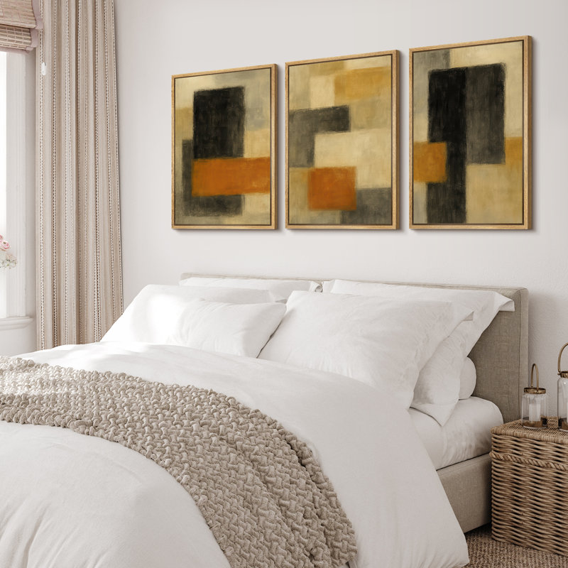 «Soft Blue Misty Coastal Landscape Triptych», reproduction d'art encadrée sur toile, 3 pièces, Naturel