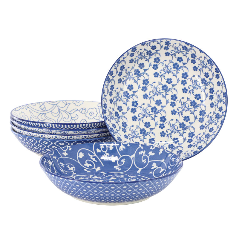  Reflections 6 Piece Assorted Stoneware Bowl Set , Blue/White