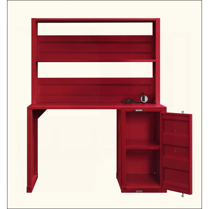 Élégant bureau d'écriture avec huche, avec beaucoup de rangement et une fabrication en métal durable pour les espaces de travail modernes
