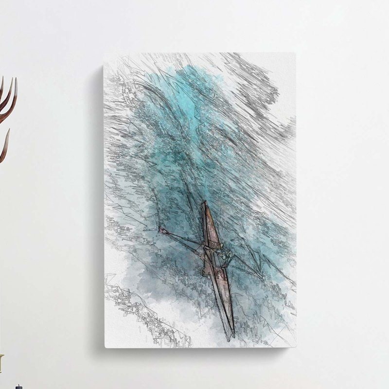 Single Scull Rowing Boat in Abstract - Wrapped Canvas Drawing - Wrapped Canvas, 60cm H x 40cm W x 3cm D