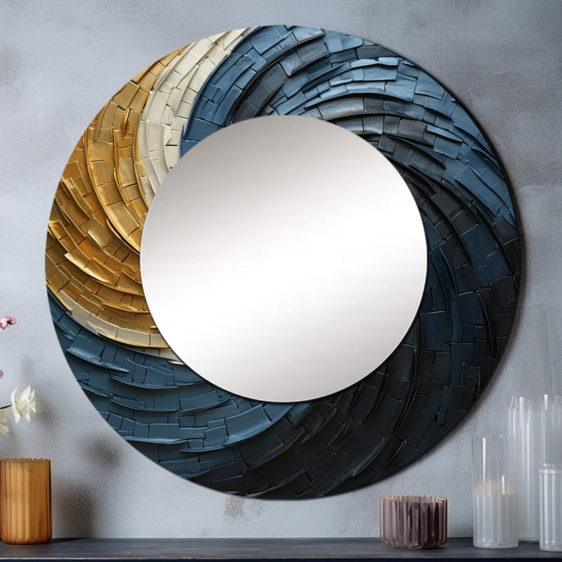 Rheign or sarcelle minimalisme spirale poteries I - abstrait spirales murales décoratives, miroir rond moderne, art imprimé en métal