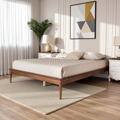 Gully Queen Size Wood Bed Frame, Traditional and classic Brown, 13.73'' H X 65.47'' W X 86.26'' L