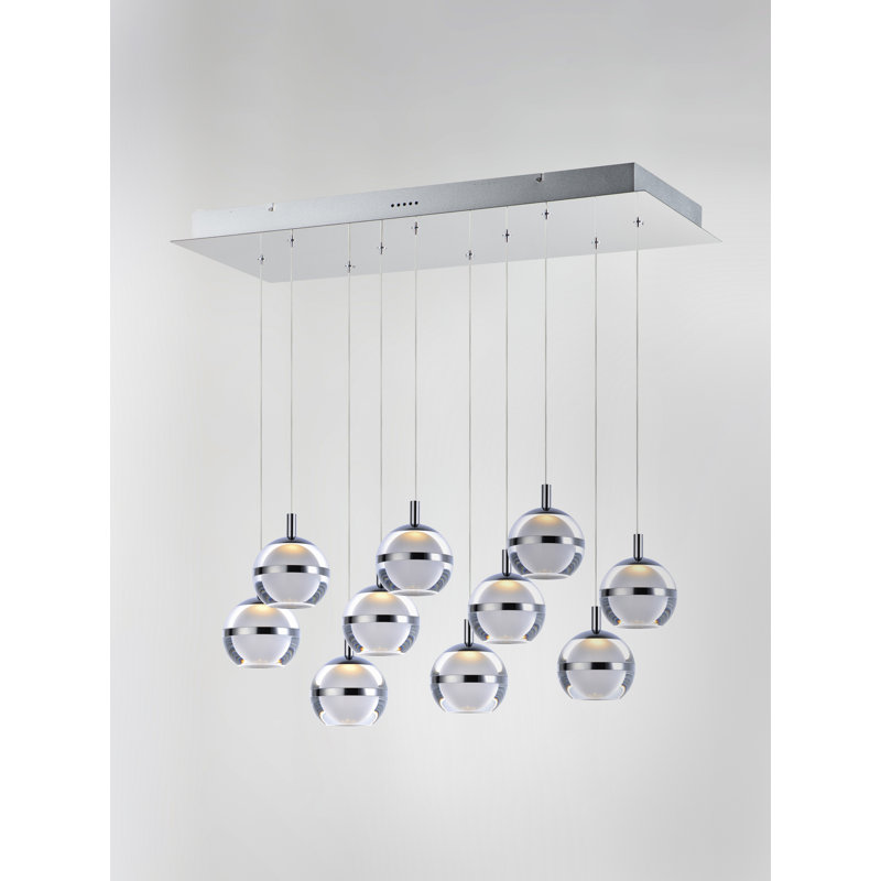 10 - Light LED Dome Pendant, Polished Chrome