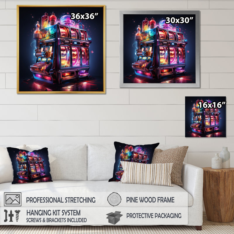 Art mural sur toile, "Casino Royale II", Cadre flottant doré, H 24 po x l 24 po x P 1 po