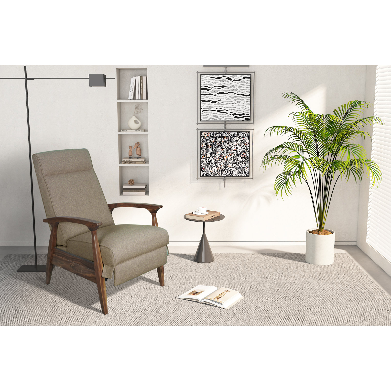 Piedmont 26" Manual Recliner, Gray, Walnut Wood
