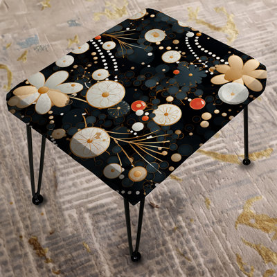 White Flower Polka Dot Explosion - Polka Dots Rectangle Ottoman