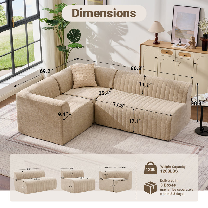 Canapé modulaire rembourré 86,8 po, Chenille kaki
