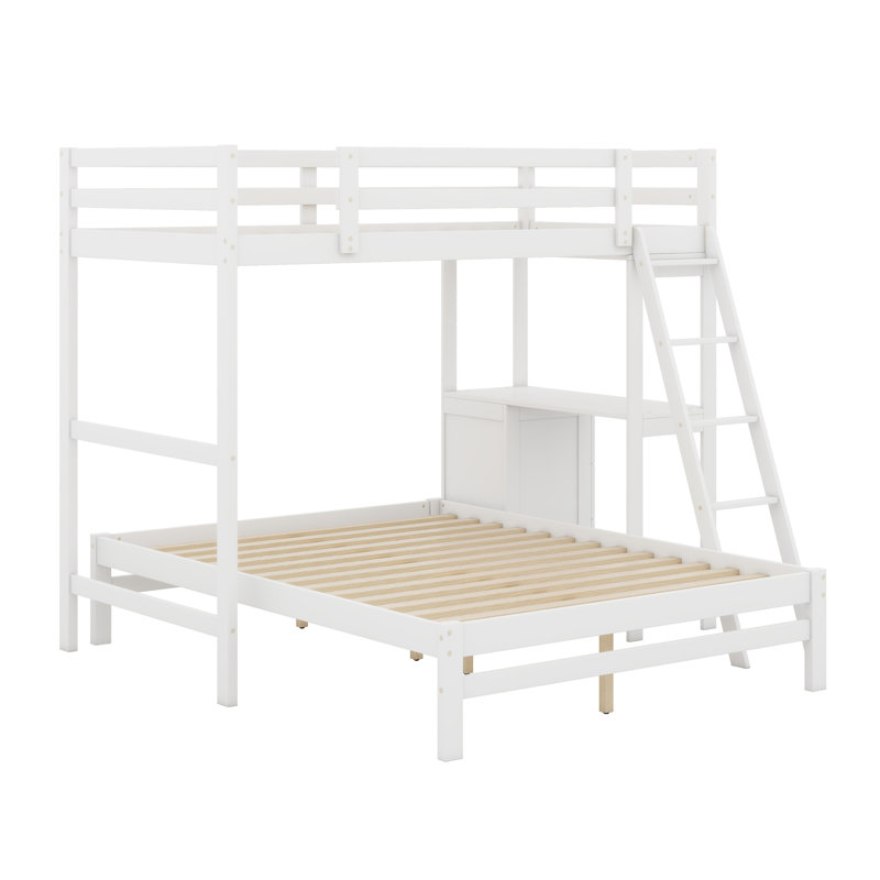 Lit superposé avec bureau et trois tiroirs, Blanc