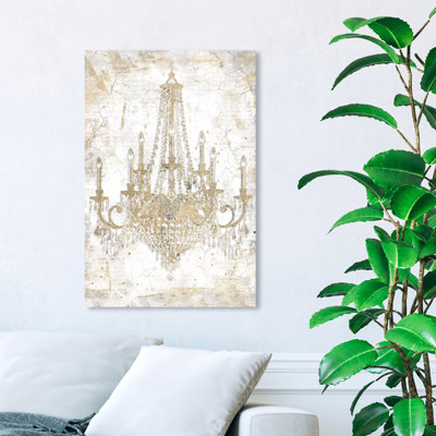 Fashion and Glam " Fashion and Glam White and Gold Chandelier " Graphic Art Print