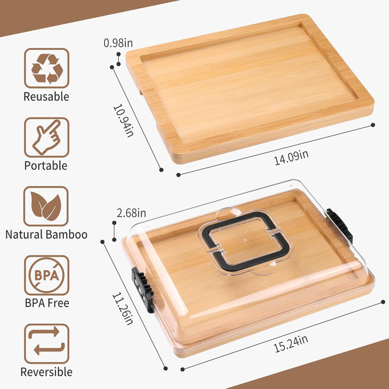 Charcuterie avec couvercle et poignée - Ensemble de planches à fromage en bambou avec 4 outils à fromage