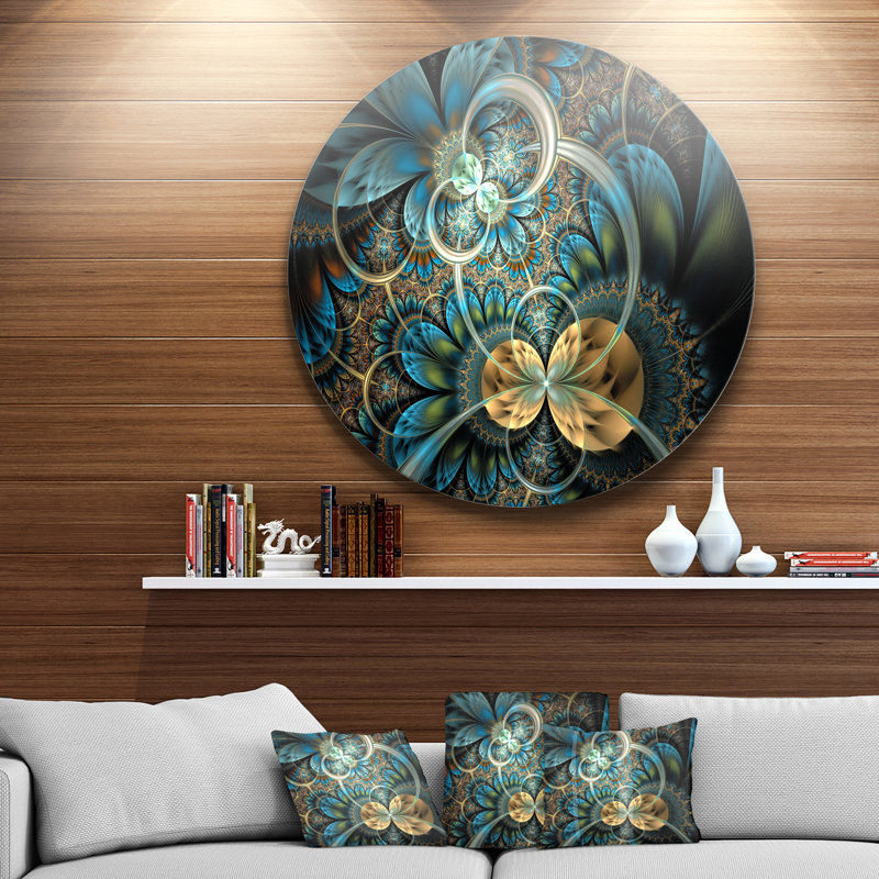 «Symmetric Blue Gold Fractal Flower», impression, H 11 po x l 11 po x P 1 po, Métal