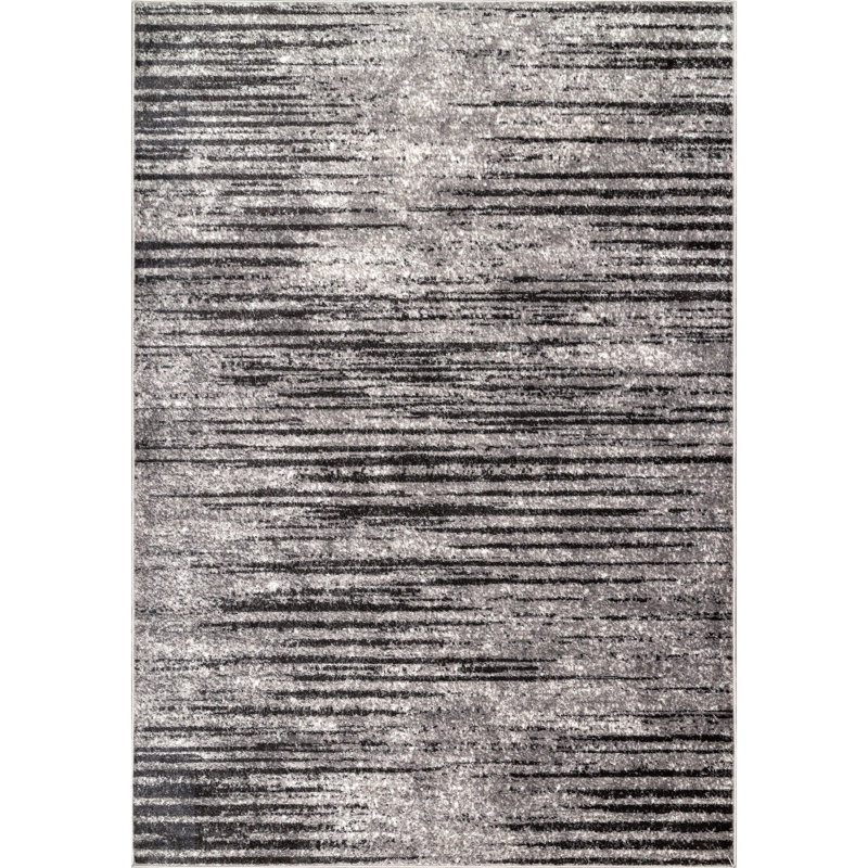 Khadijah Striped Light Gray Area Rug, Rectangle 6'7" x 9'