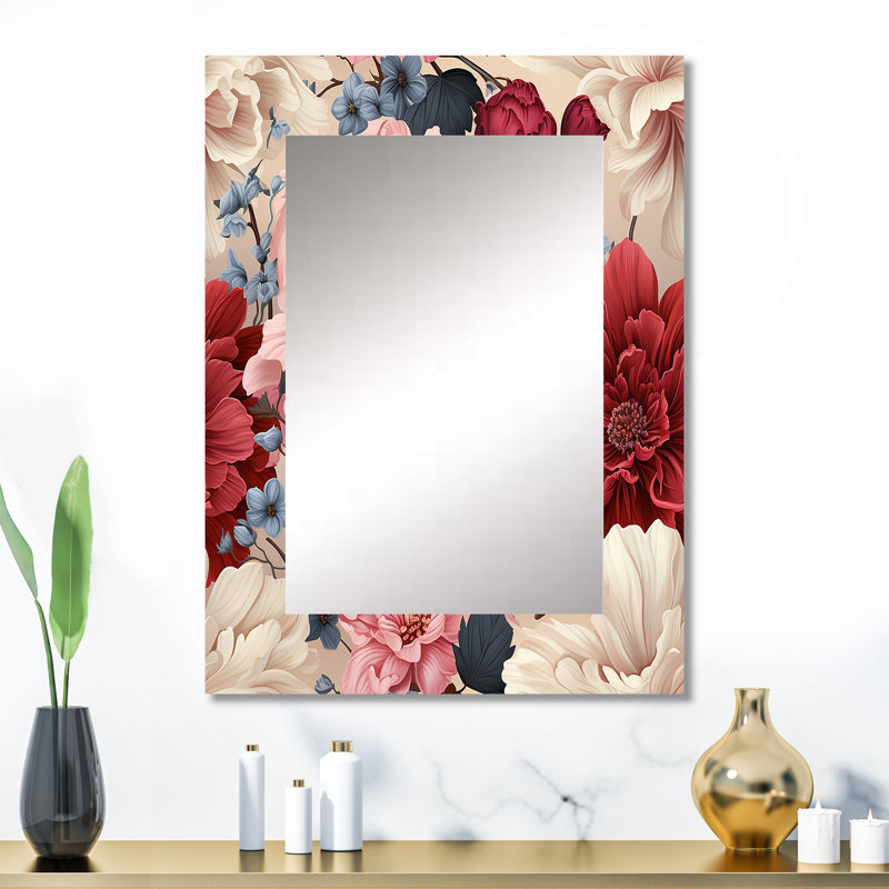 Motif botanique de pivoines Renaissance rose foncé - miroir floral, 32 po x 24 po