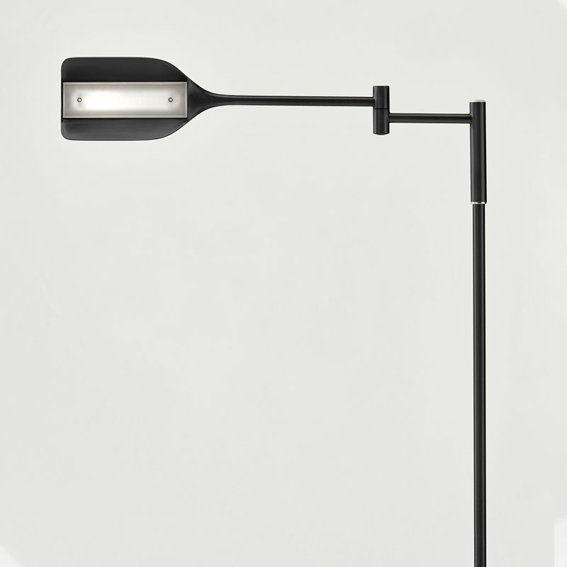 Lampe sur pied à rallonge industrielle noire 53 po avec abat-jour en métal Leaf, Noir