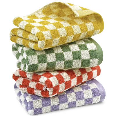 Hand Towels For Bathroom 4 Pack, Cotton Soft Absorbent For Face Spa Bath Gym Kitchen, Hand Towel Set Decorative Checkered, 13 X 29 Inches, 4 Colors