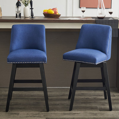 Tabourets de bar pivotants rembourrés avec tissu en lin, dossier haut