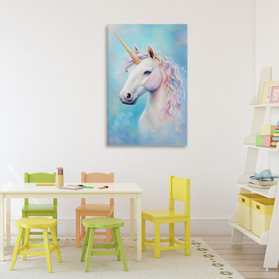 White Unicorn on Blue Canvas, design by Creative Studio