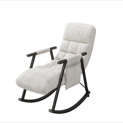 Casual Folding Rocking Chair Upholstered, Lounge Rocking Chair Adjustable High Back And Foot Rest,Side Pockets Placed In Living Room Bedroom Balcony by Ebern Designs