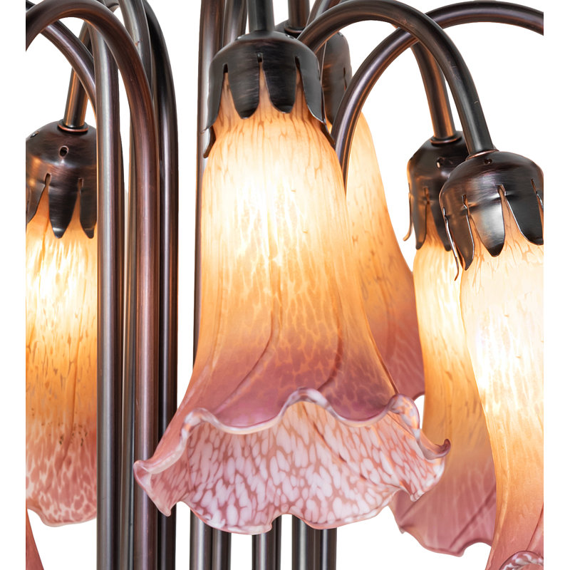 Lampe de table 12 lumières de haut ambre / mauve 24 "Tiffany Pond Lily, 24", Mauve / ambre