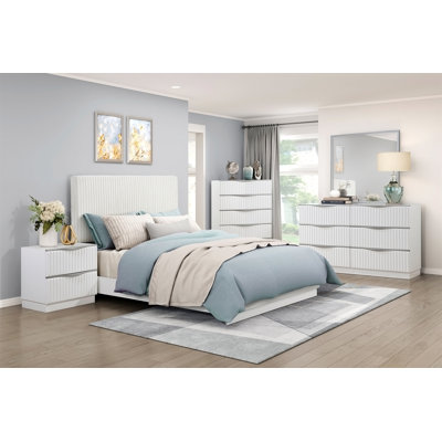 Mobilier de chambre à coucher luxueux luxueux perle à finition blanche perle de lit de tête de lit Glam