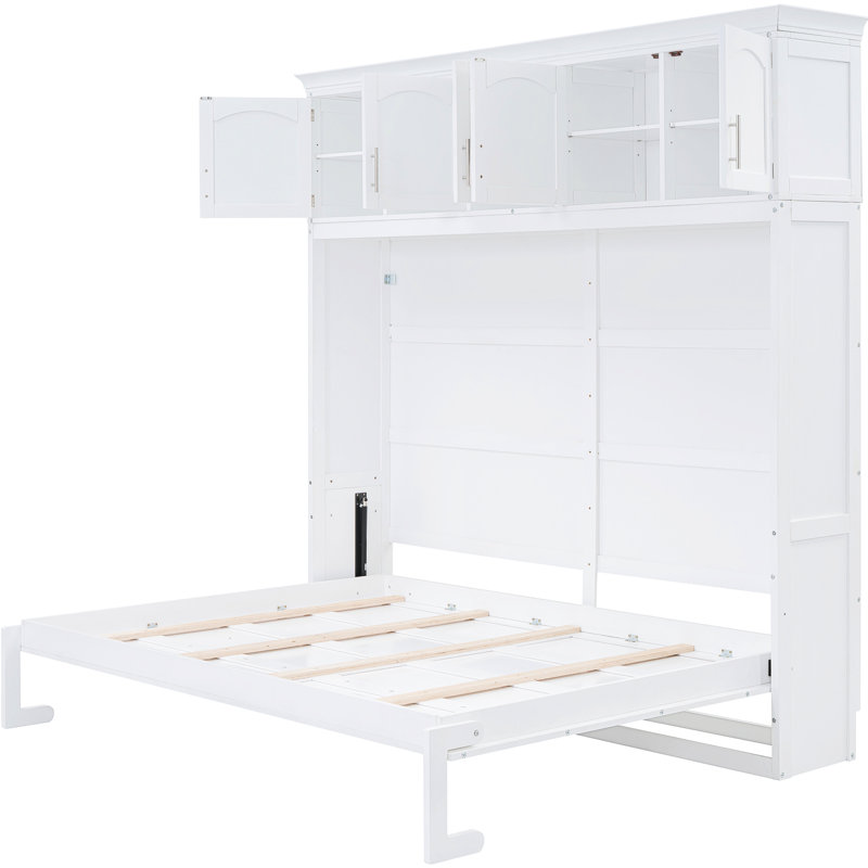 White Full Size Bed With Top Storage Drawer Compartments, Ideal For Guest Accommodation Zones, Easy - To Use Arrangement Wall , Space Saving In Mini Rooms, Folding And Unfolding
