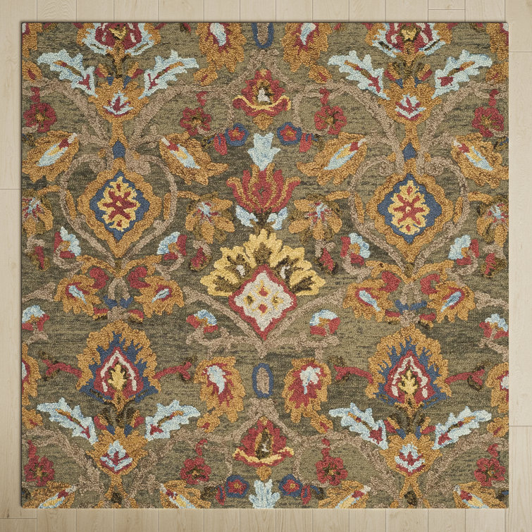 Tansy Handmade Wool Green / Multi Rug