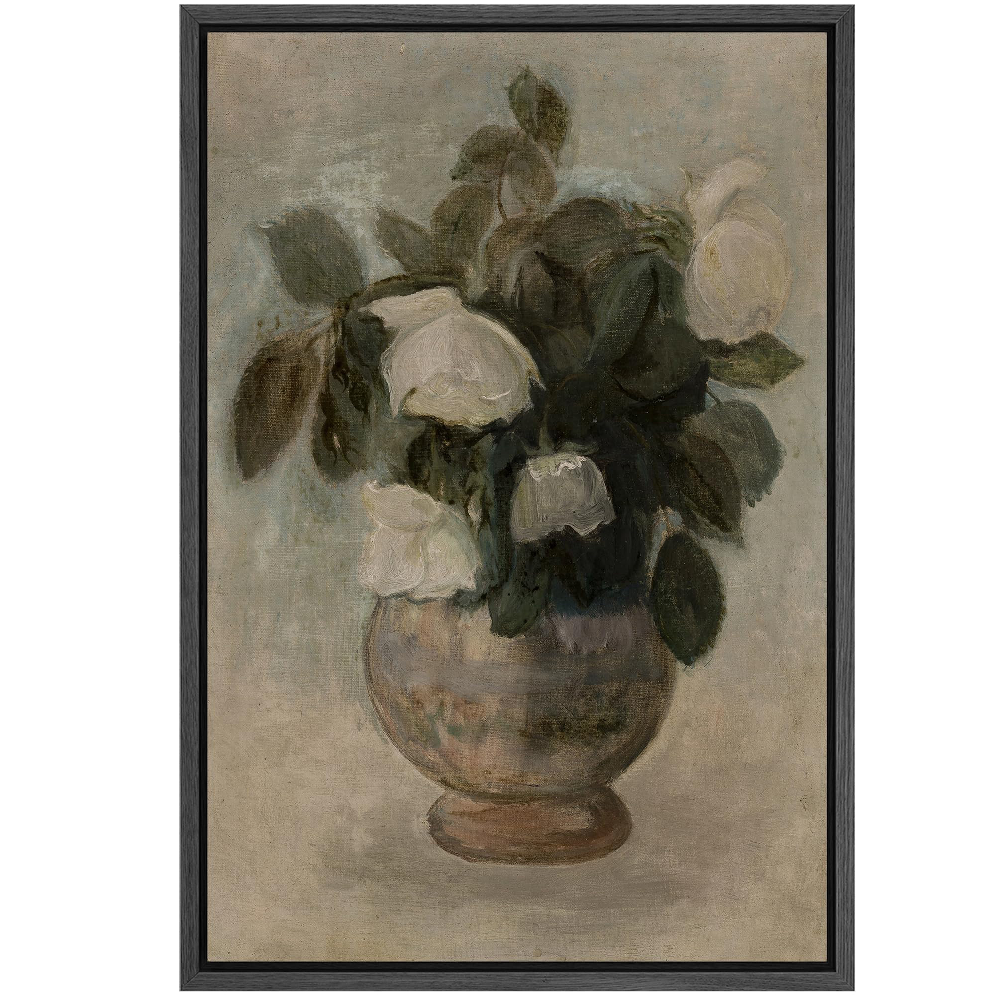 wall26 Soft Roses in Earthen Vase Muted Tones Botanical Illustrations