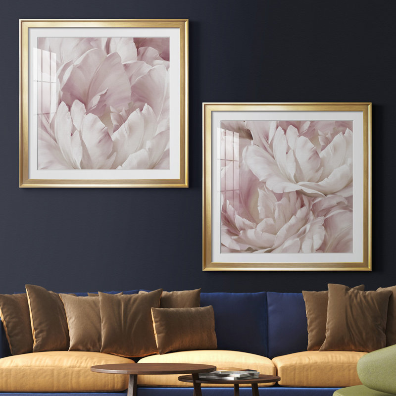 Blush Intimate III - Encadré sous verre, ensemble de 2, grand tableau pour salon, H 26,5 po x l 53 po, Gold