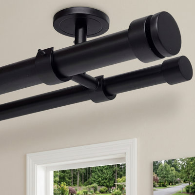 Tringle à rideaux double noire matte ECOMCGEIO, réglable de 48 à 84 pouces, tringle double ajustable robuste avec trois supports de plafond et quincaillerie