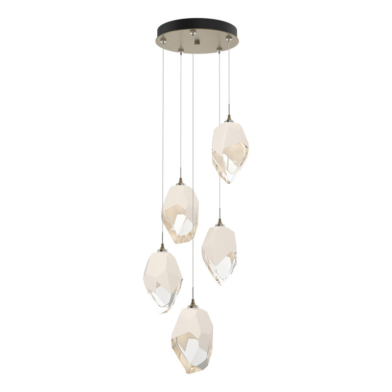 Luminaire suspendu grappe 5 lumières Chrysalis, Blanc, H 130 po x l 16,1 po x P 16,1 po, Doré clair